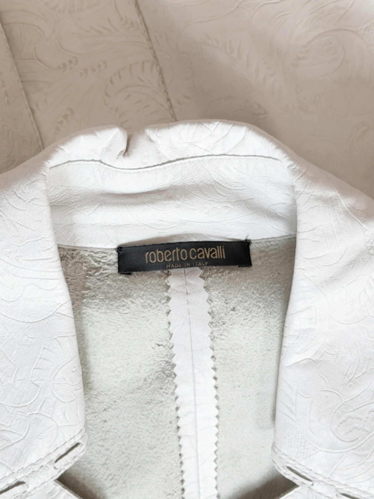 Roberto Cavalli 2000s White Leather Trench Coat