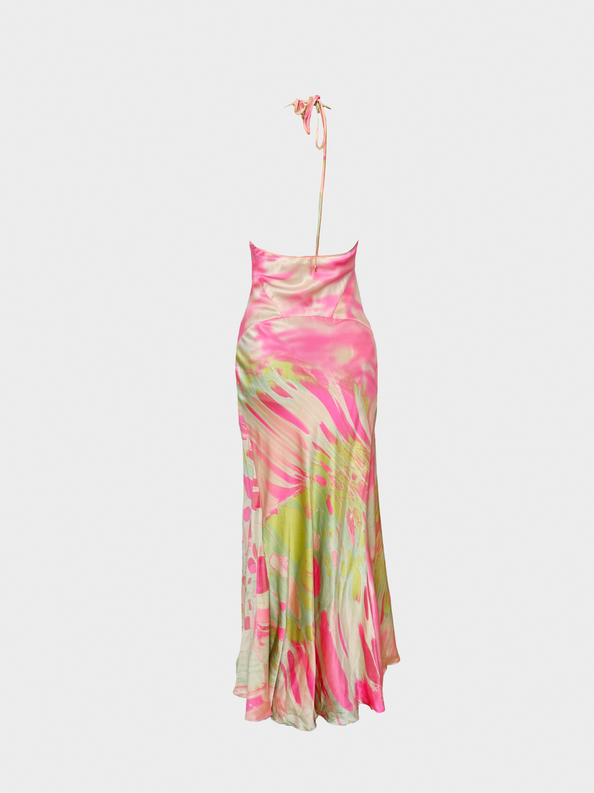 Roberto Cavalli 2000s Pink Silk Maxi Halter Dress