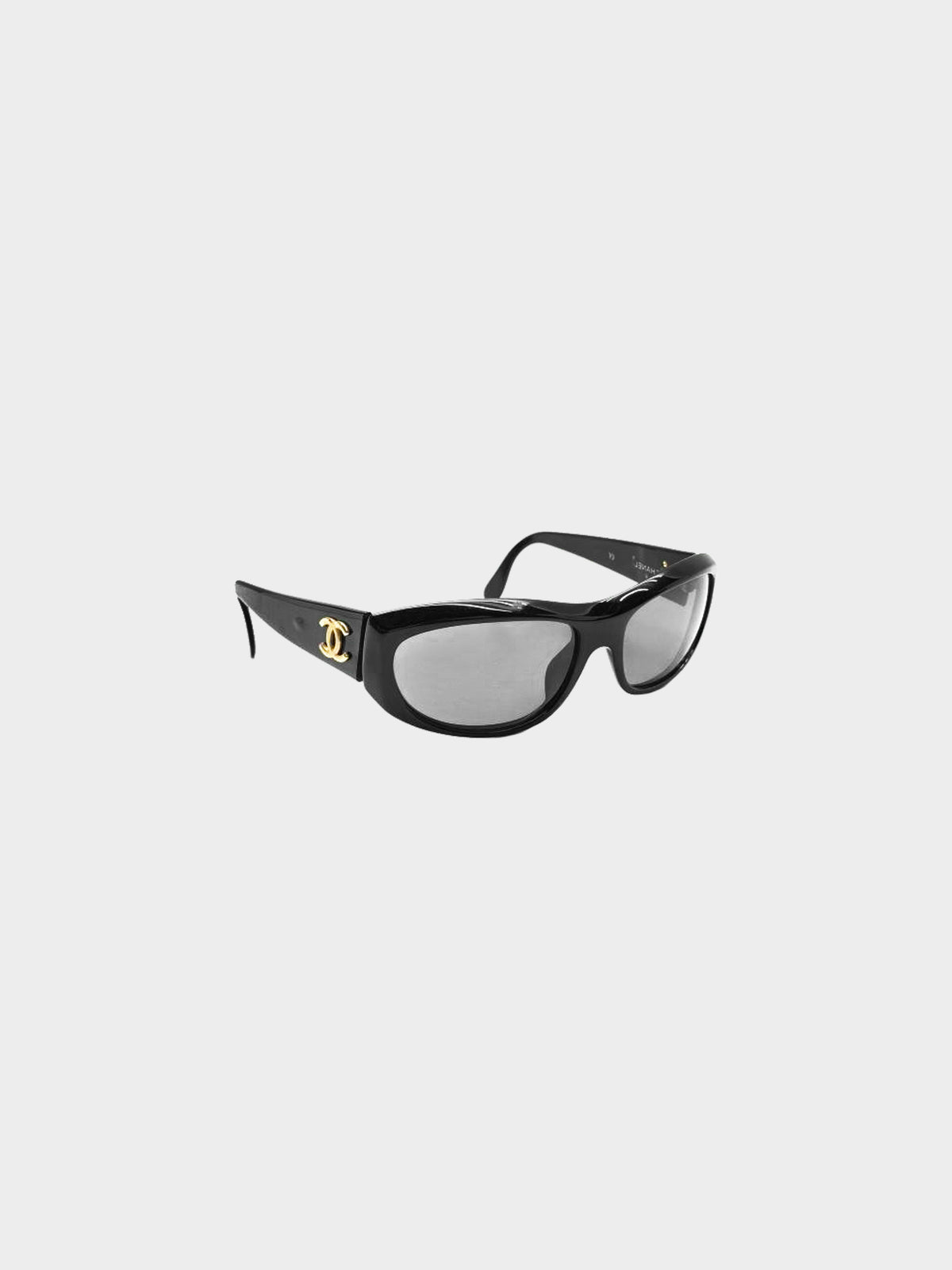 Chanel 2000s Black and Gold Acetate CC Oval Sunglasses