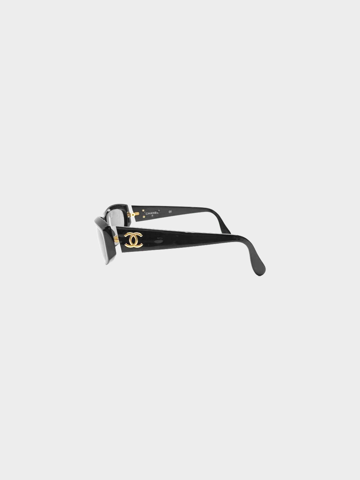 Chanel 2000s Black and Gold Acetate CC Oval Sunglasses