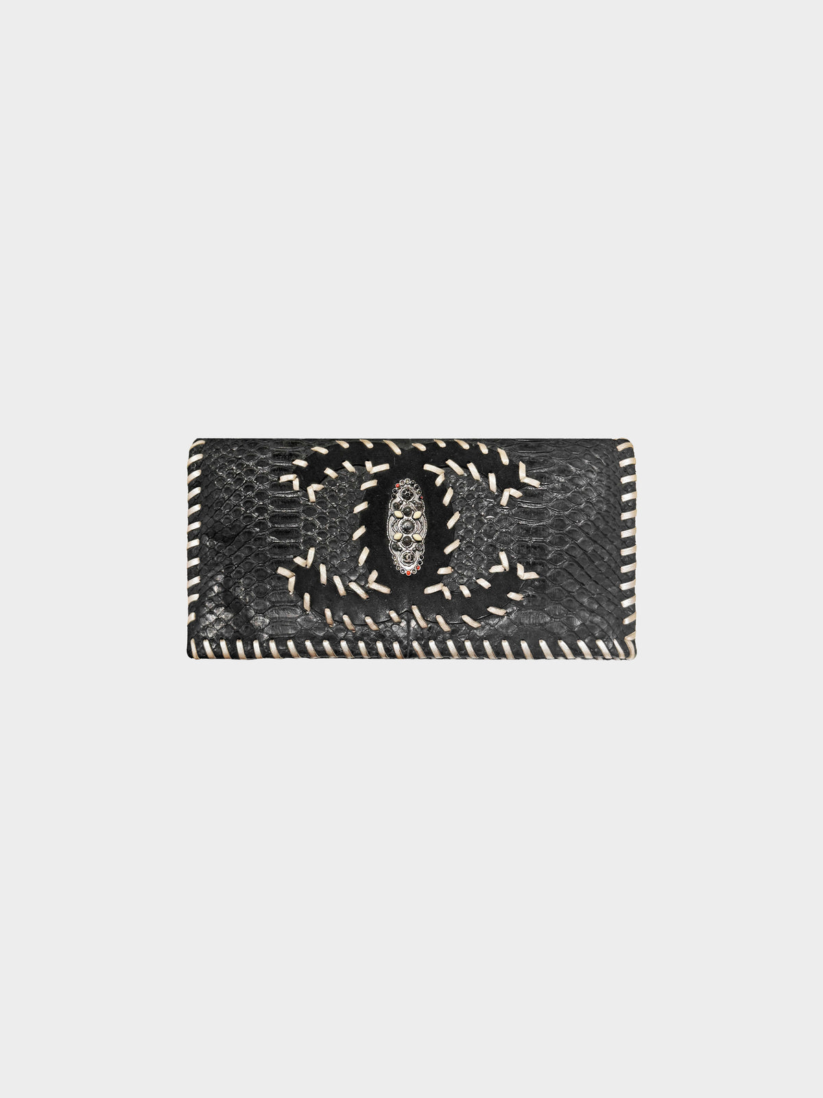 Chanel Cruise 2011 Black Python Leather Whipstitch CC Large Clutch