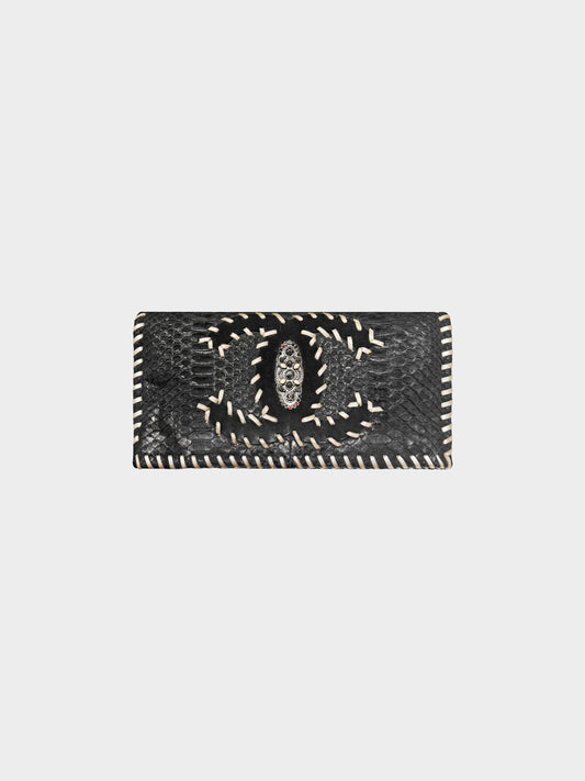 Chanel Cruise 2011 Black Python Leather Whipstitch CC Large Clutch
