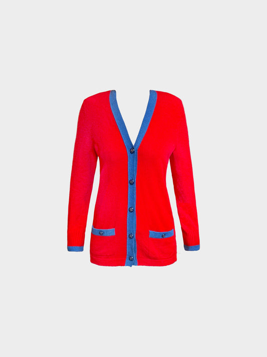 Chanel 2016 Red and Blue Long Sleeve Cashmere Cardigan