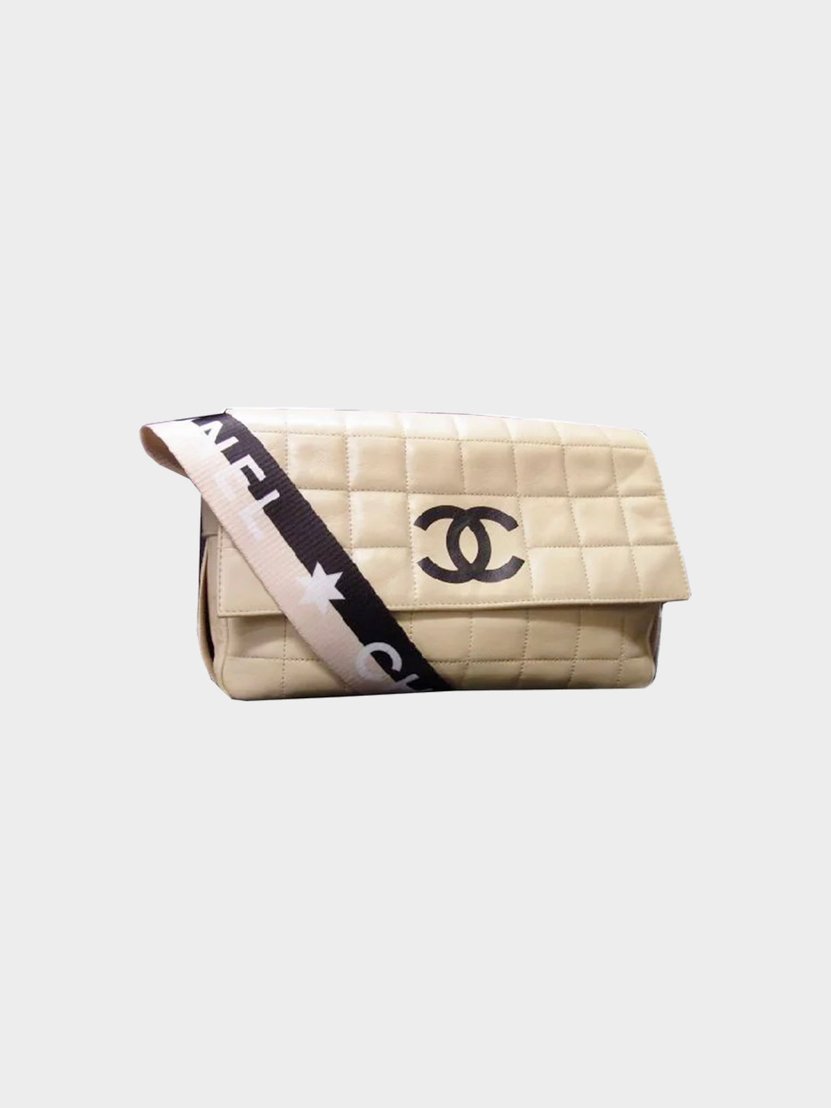 Chanel 2000s Rare Ivory Leather East West Flap Bag