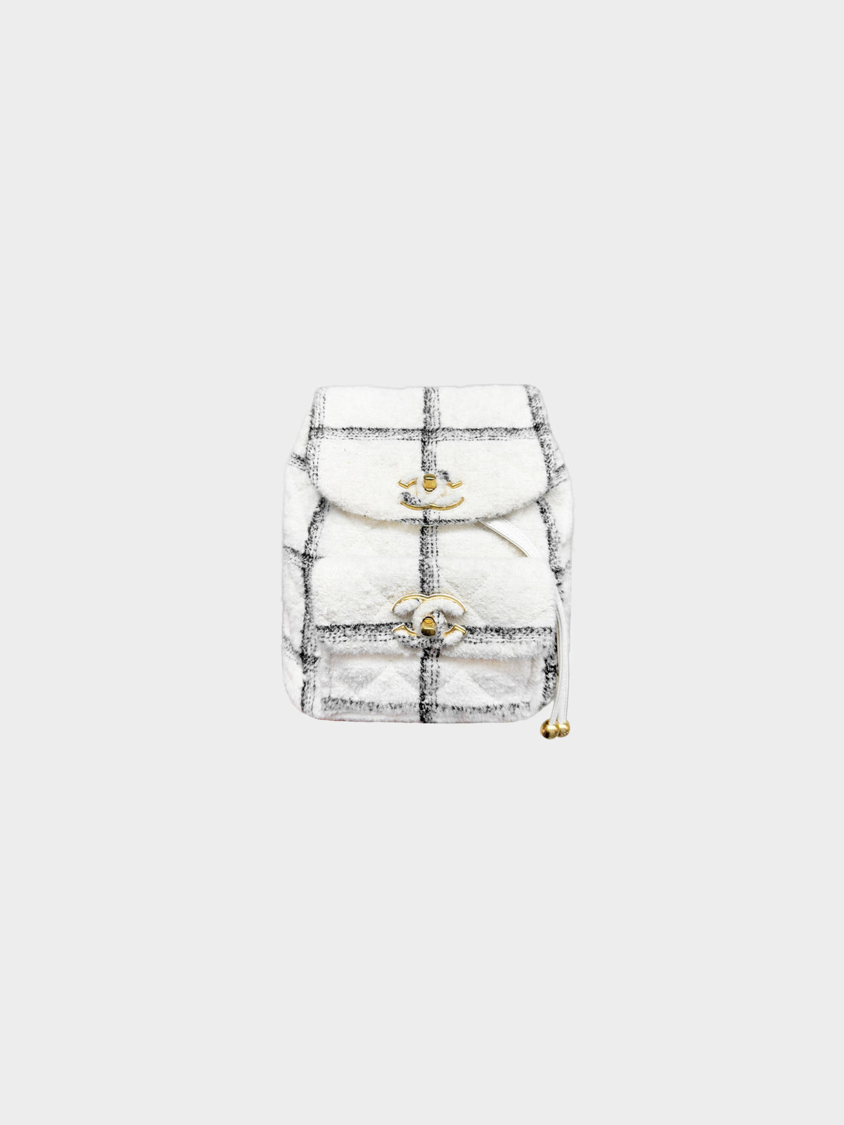 Chanel 2021 Ivory White and Black Wool Tweed Quilted Duma Backpack