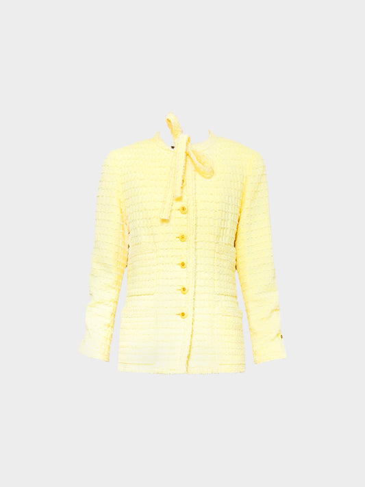 Chanel 1990s Rare Yellow Wool Tweed Cardigan