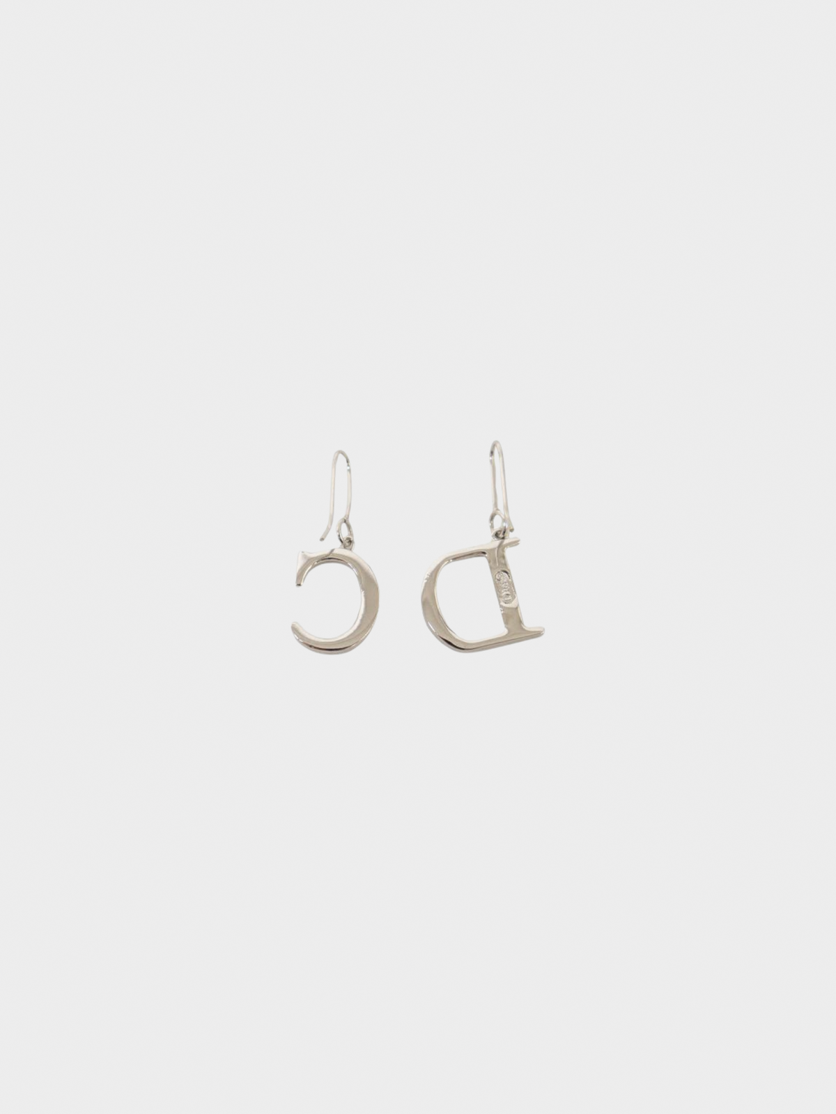 Christian Dior 2000s Silver CD Logo Rhinestone Earrings