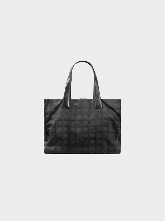 Chanel 2000s Travel Line Black Nylon CC-Jacquard Tote
