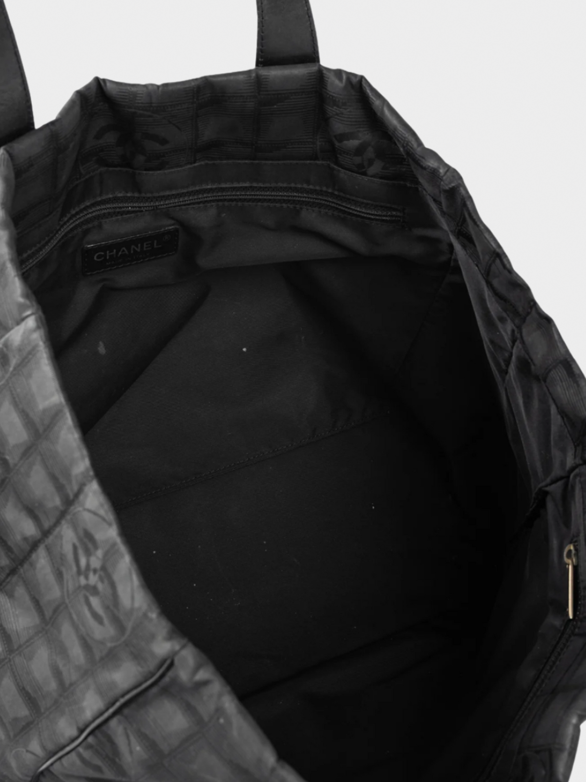 Chanel 2000s Travel Line Black Nylon CC-Jacquard Tote