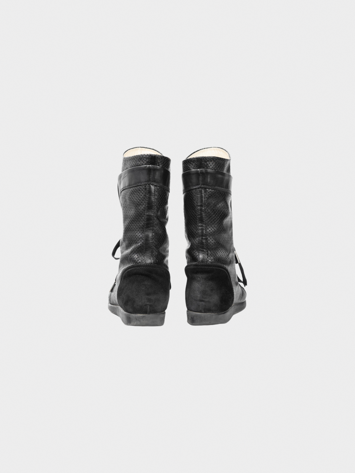 Chanel 2010s Black Perforated Leather Sneaker Boots