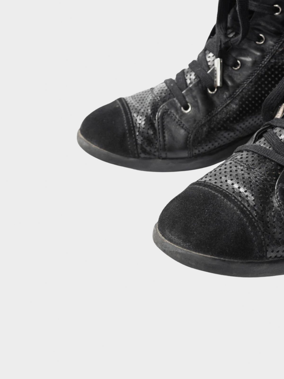 Chanel 2010s Black Perforated Leather Sneaker Boots