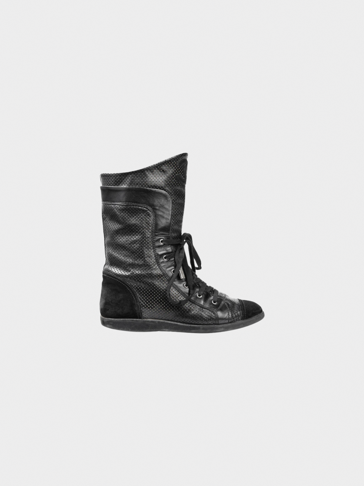 Chanel 2010s Black Perforated Leather Sneaker Boots