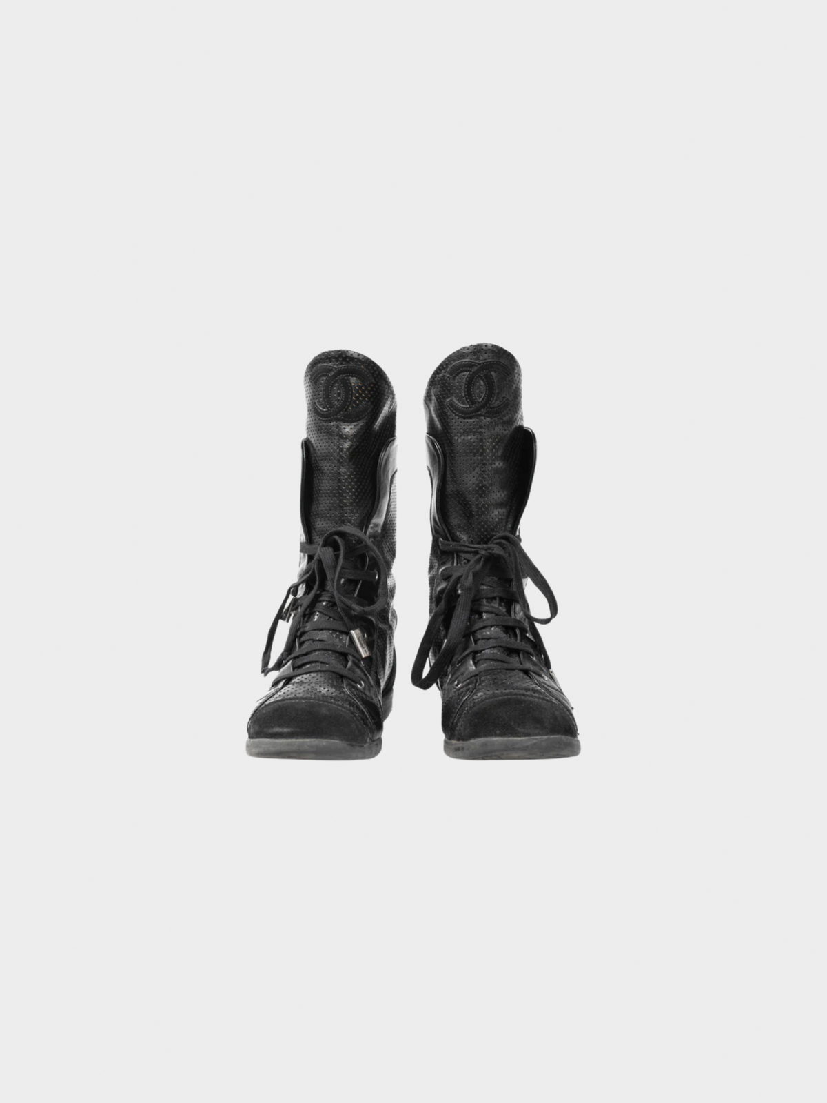 Chanel 2010s Black Perforated Leather Sneaker Boots