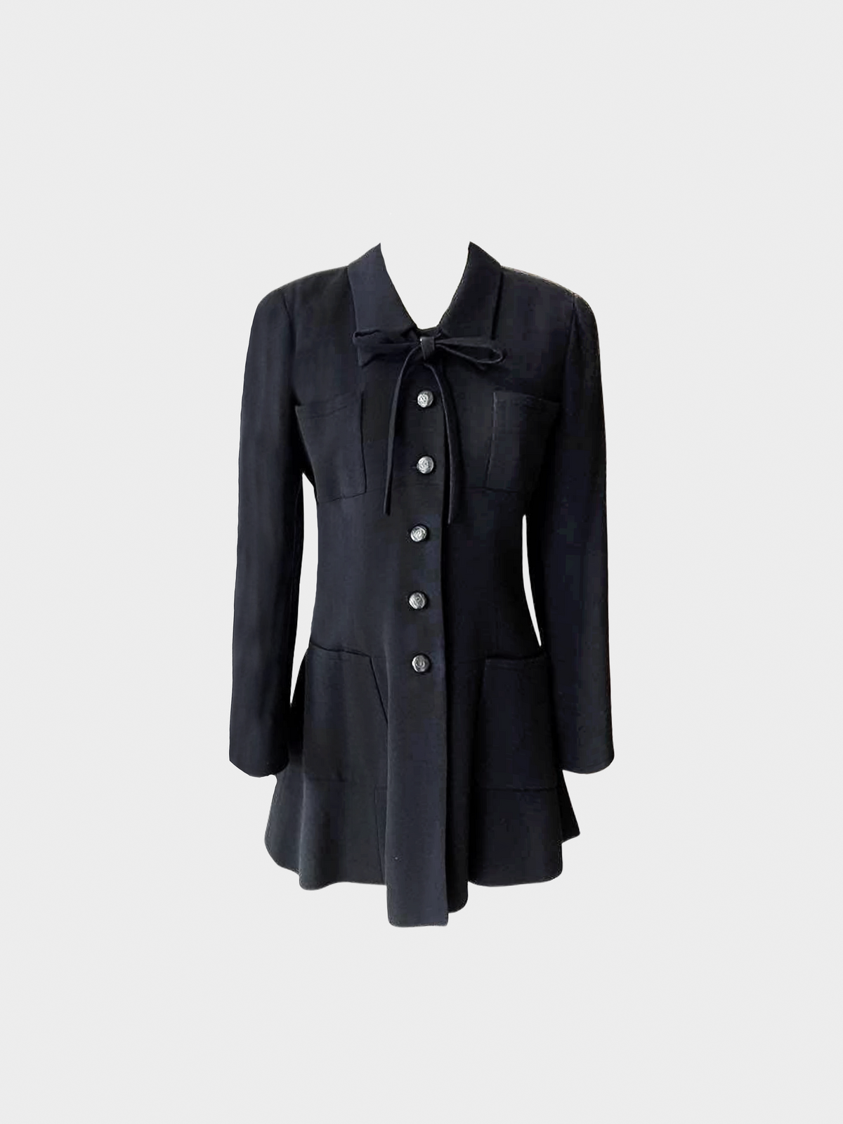 Chanel 1996 Black Ribbon Flared Coat