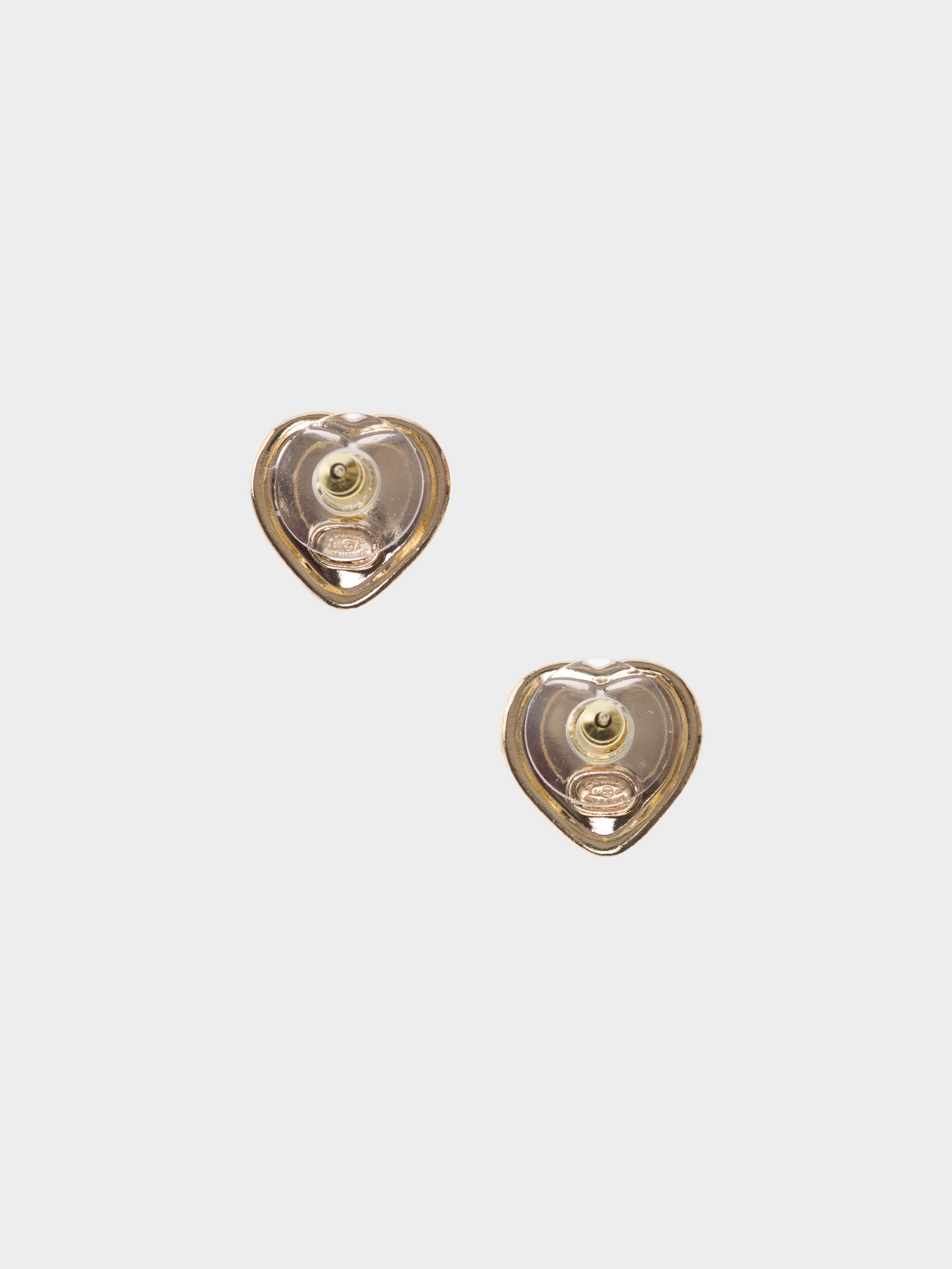 Chanel SS 2024 Gold CC Heart Rhinestone Trimmed Stud Earrings