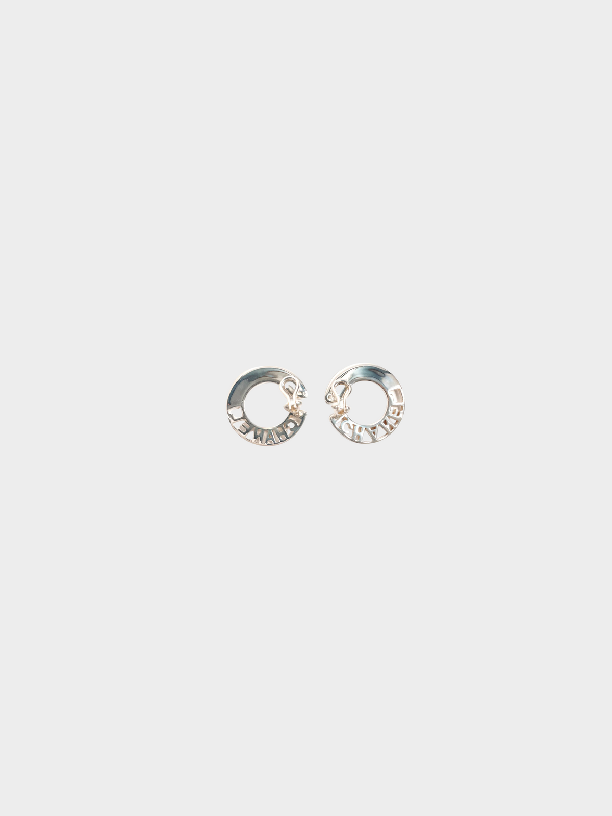 Chanel 1990s Silver Circle Logo Earrings