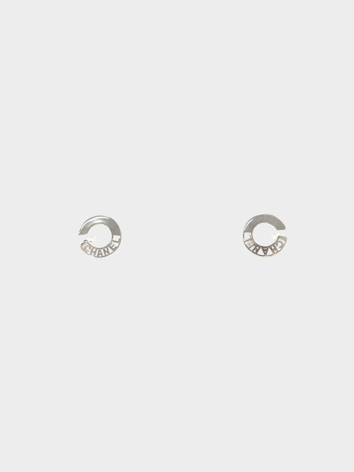 Chanel 1990s Silver Circle Logo Earrings