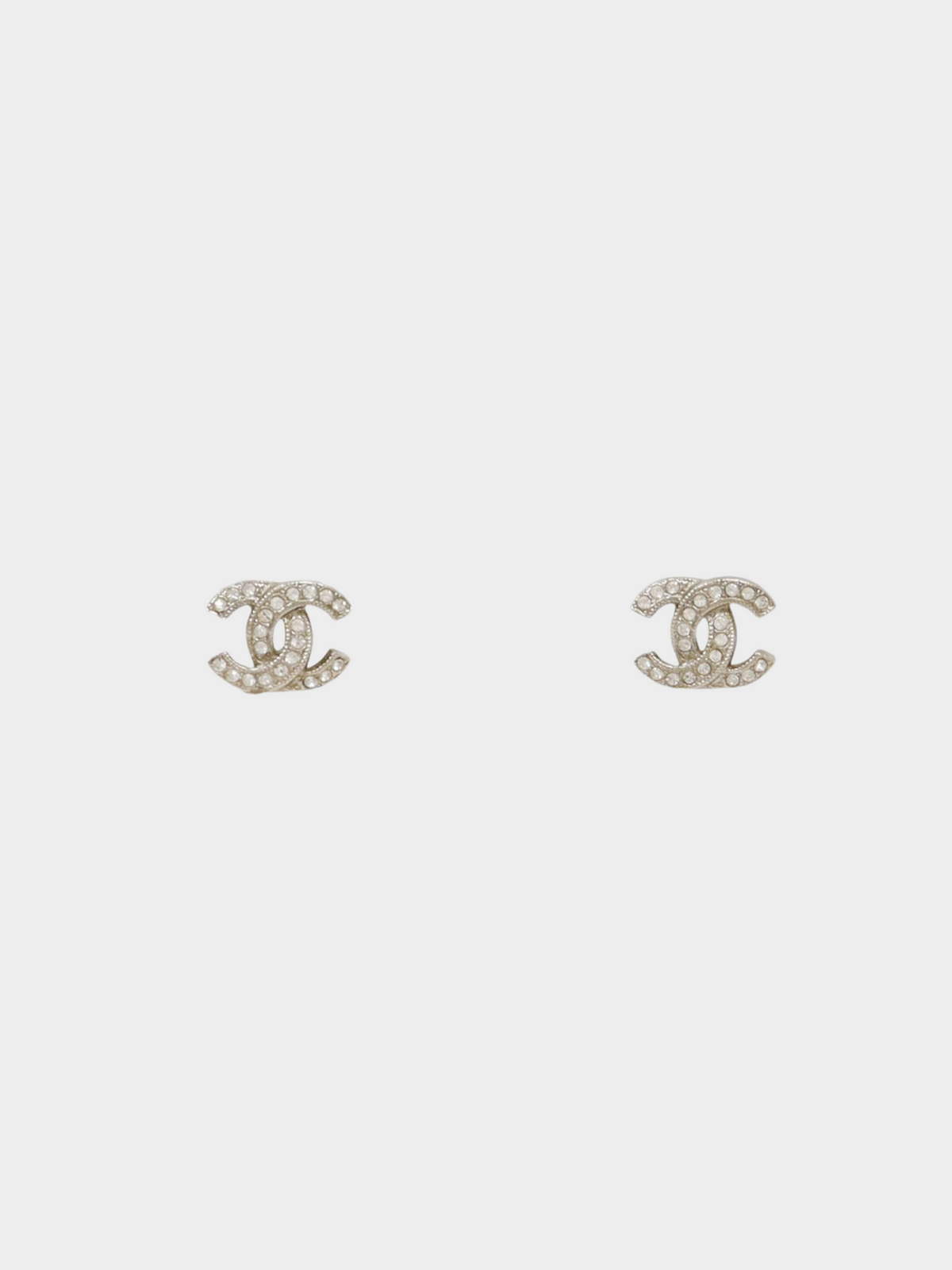 Chanel 2000s Silver Rhinestone CC Logo Earrings