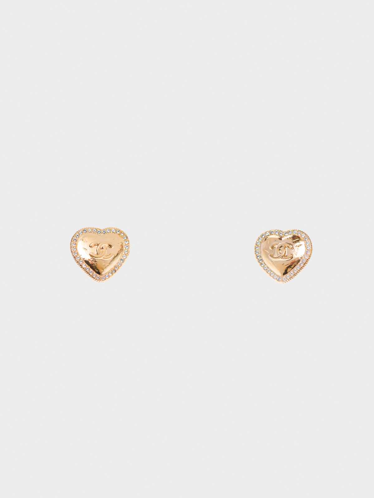 Chanel Spring 2021 Gold Embellished CC Heart Earrings