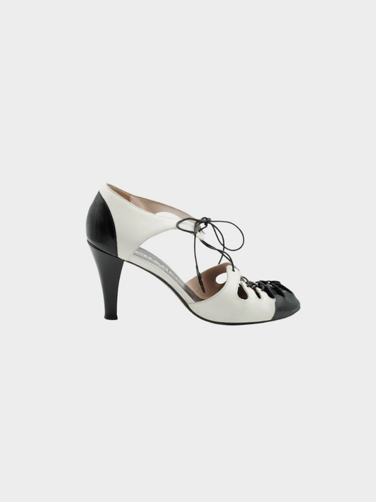 Chanel by Karl Lagerfeld SS 2003 Black & White Patent Leather Sandals