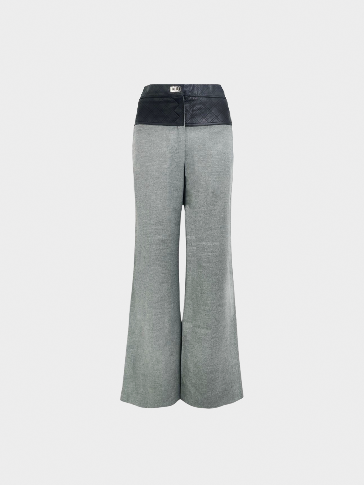 Chanel 2010s Grey Wool and Black Leather 2.55 Trousers