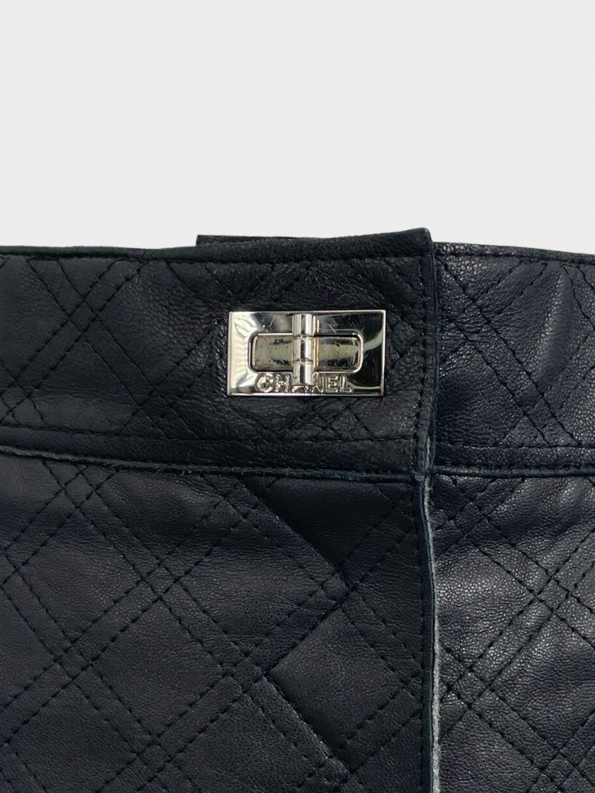 Chanel 2010s Grey Wool and Black Leather 2.55 Trousers