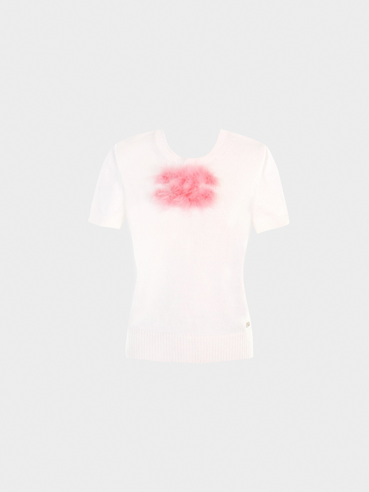 Chanel FW 2023 White Cashmere Short Sleeve Jumper