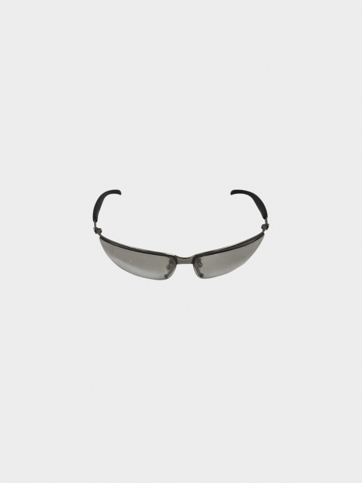 Chanel 2000s Silver Coco Clear Visor Sunglasses