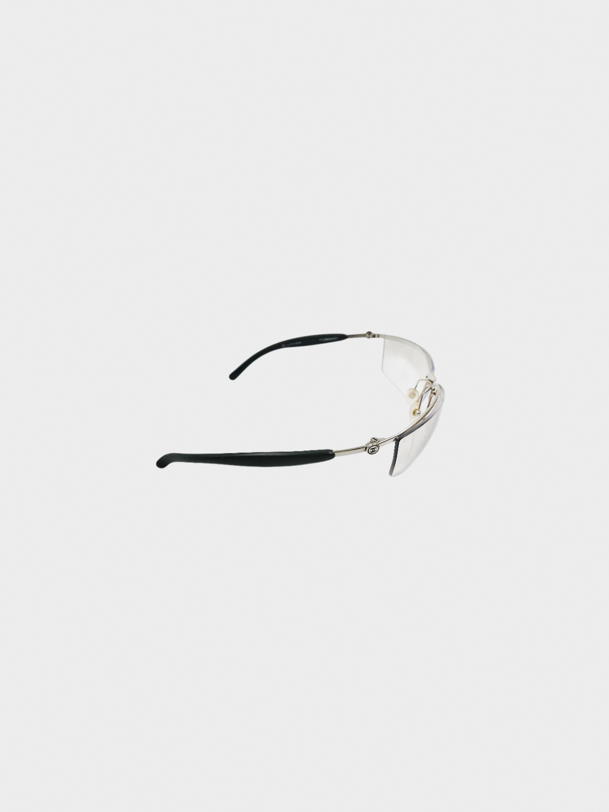 Chanel 2000s Silver Coco Clear Visor Sunglasses