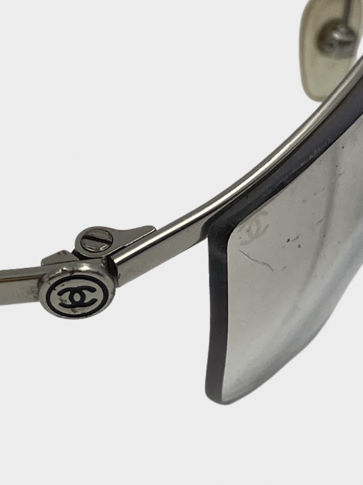 Chanel 2000s Silver Coco Clear Visor Sunglasses