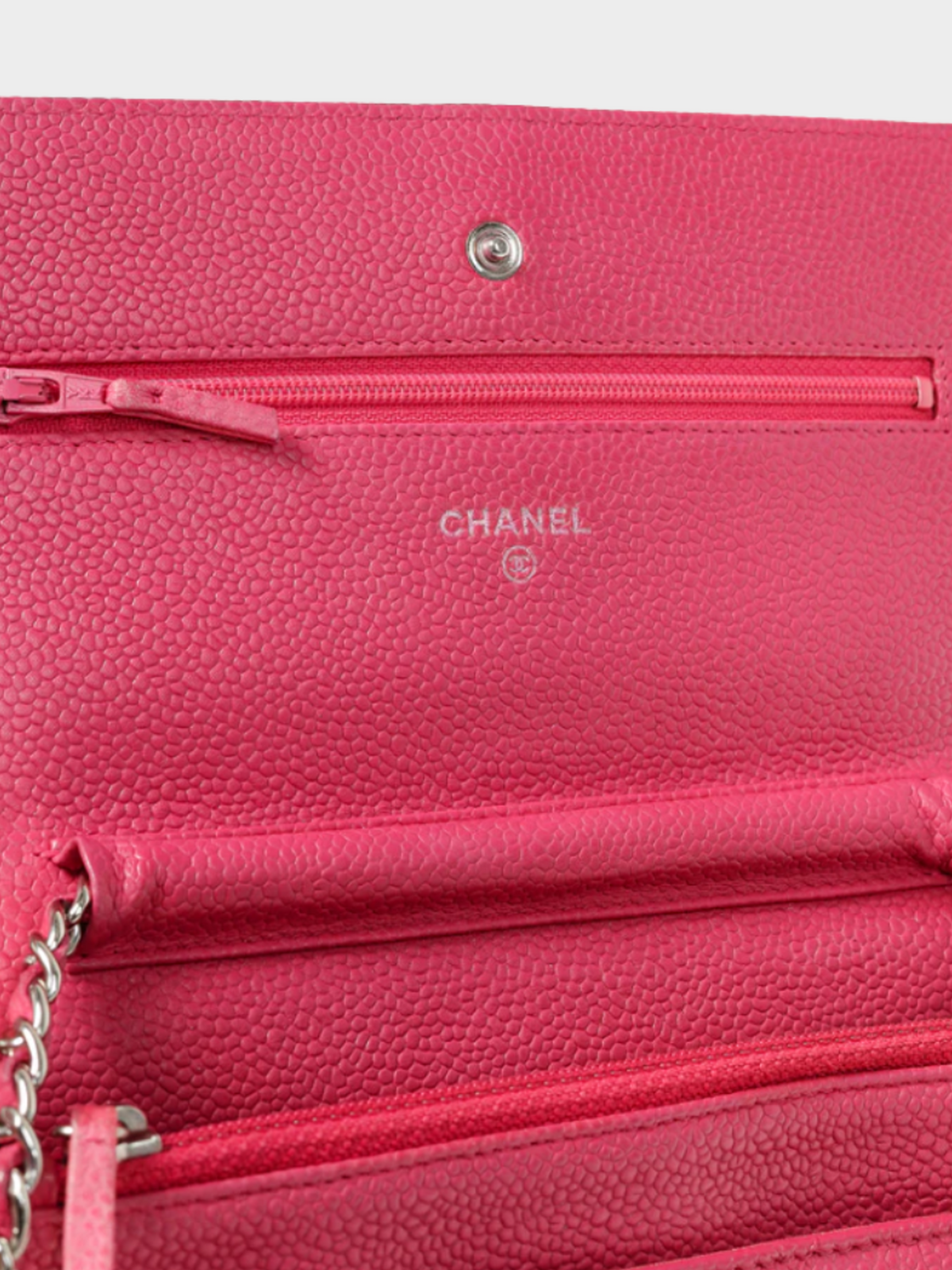 Chanel 2014-2015 Silver Strap Pink Magenta Caviar Wallet-on-Chain
