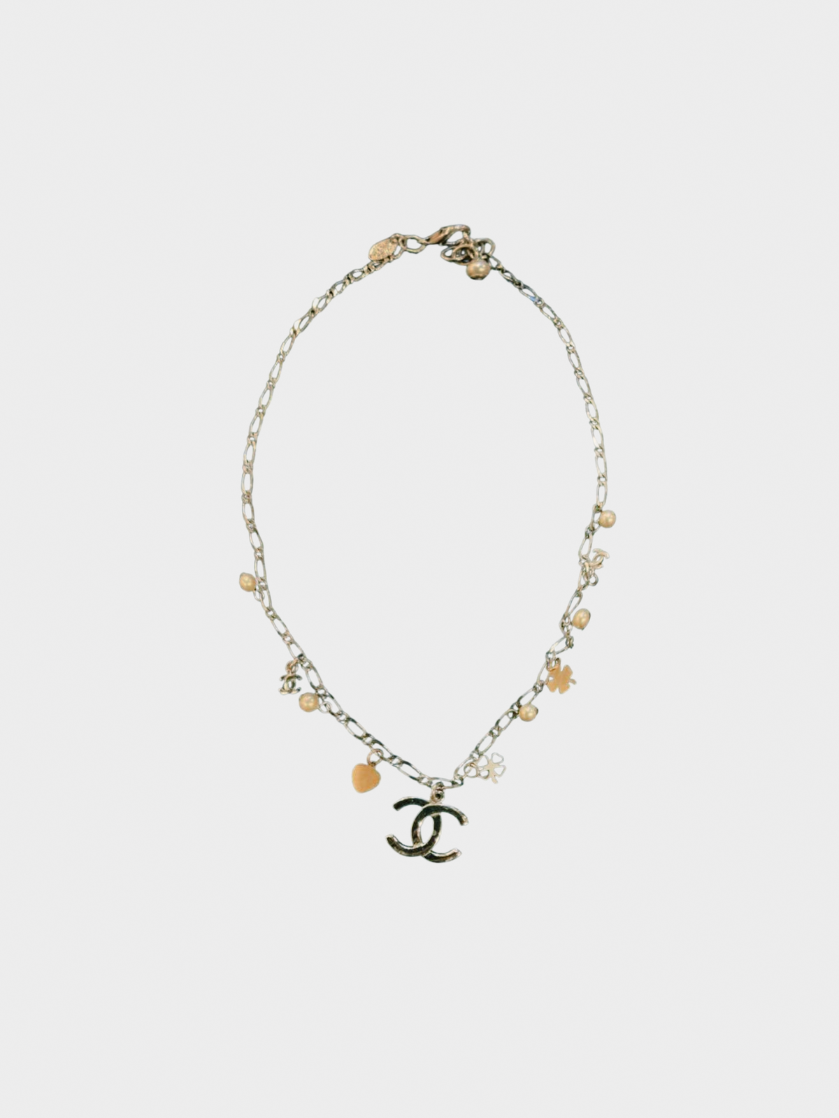 Chanel 2000s Clover Pearl Charm CC Necklace