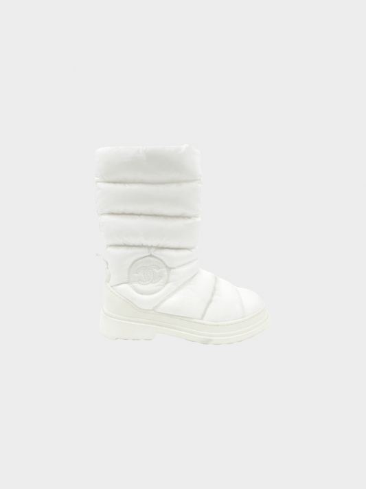 Chanel 2000s White Nylon Puffer Boots