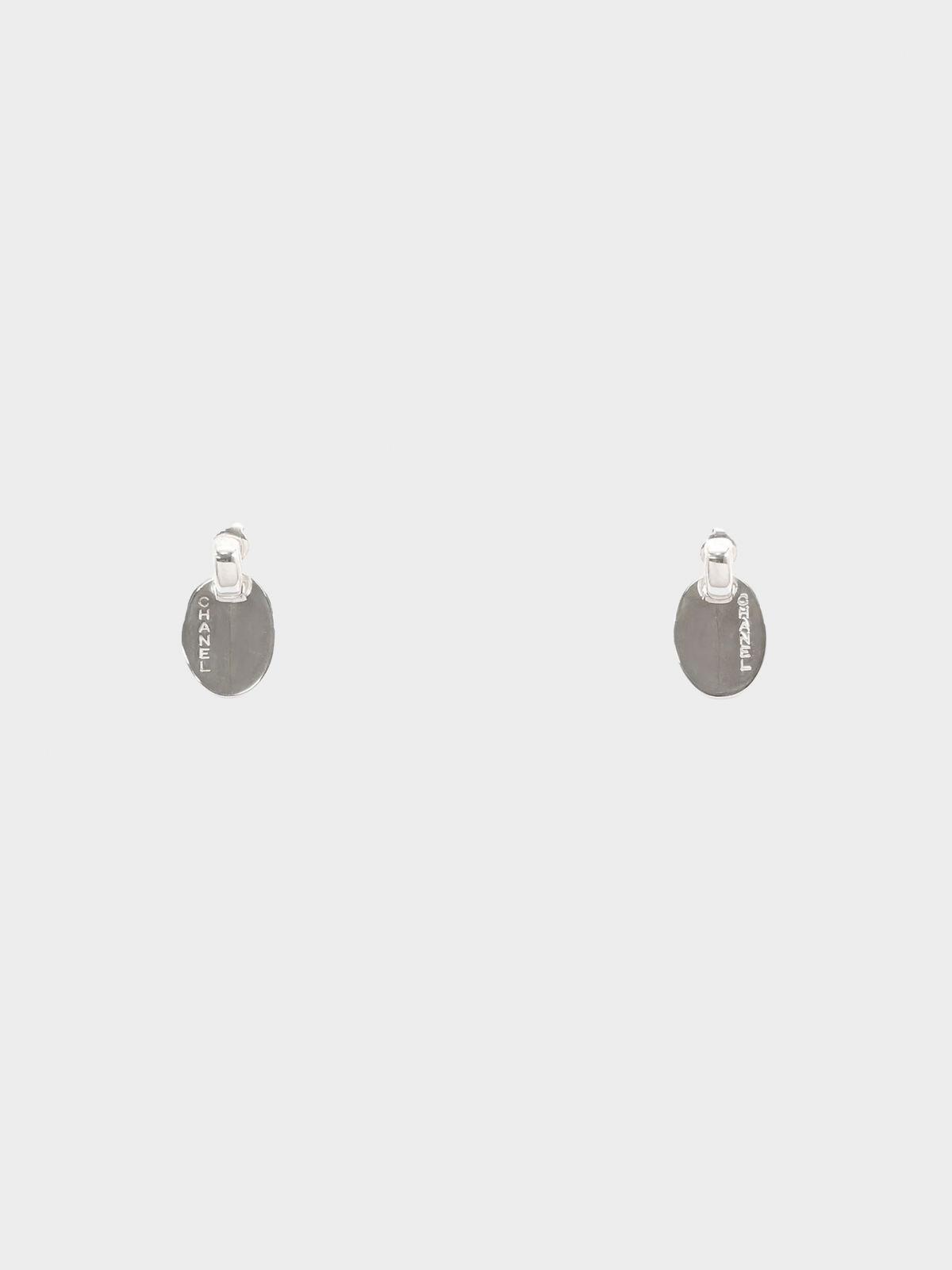 Chanel 2000s Silver Oval Drop Earrings