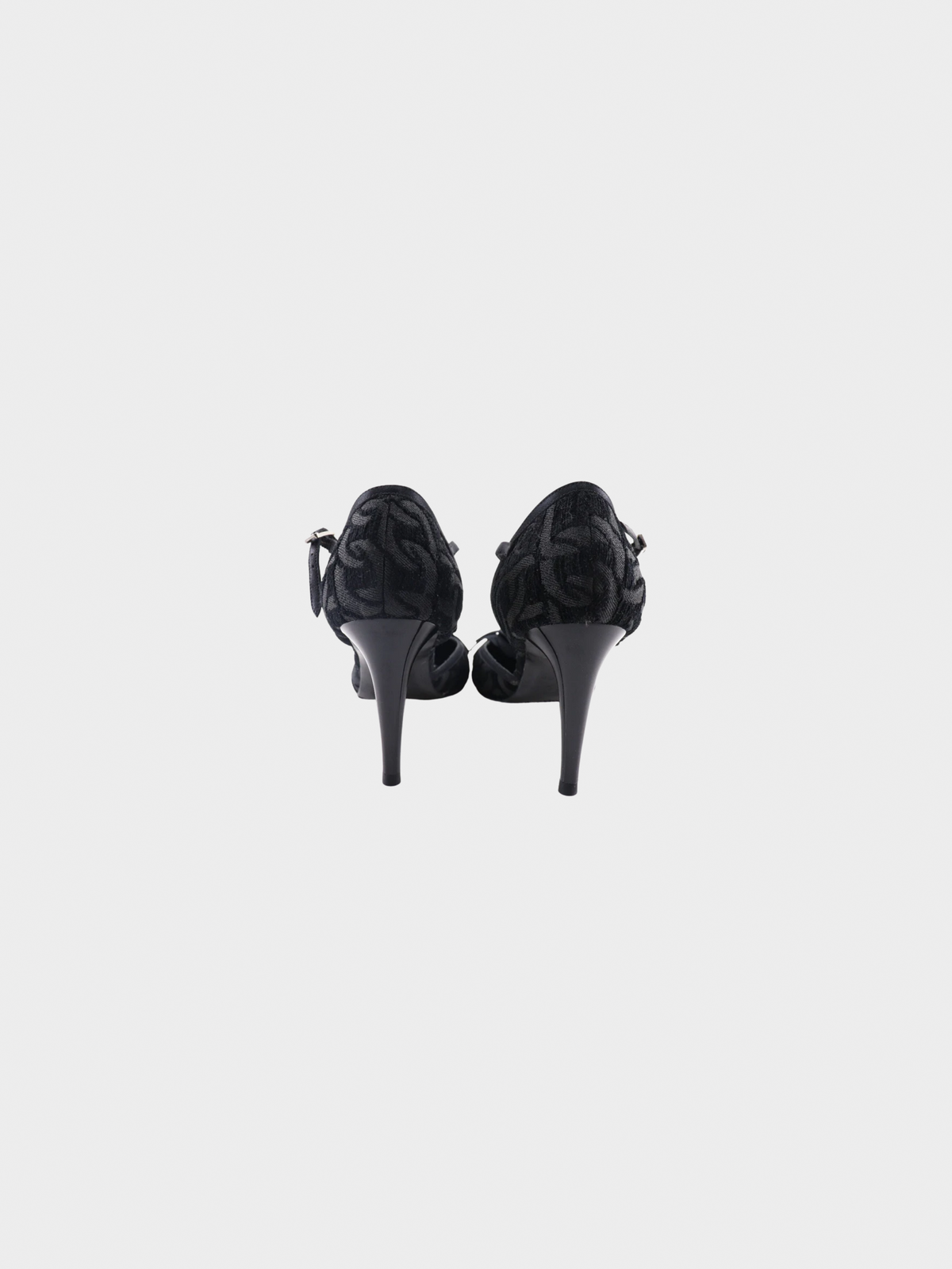 Chanel 2000s Black Camellia Satin Heels