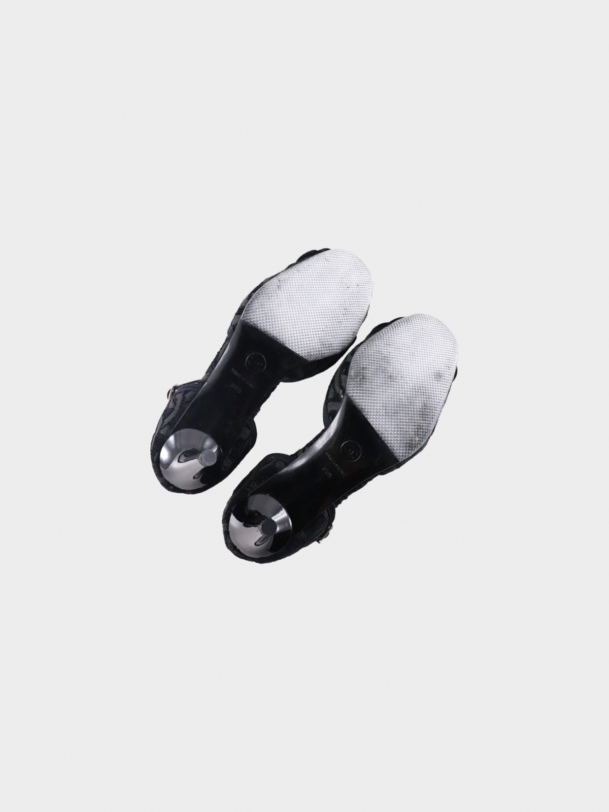 Chanel 2000s Black Camellia Satin Heels
