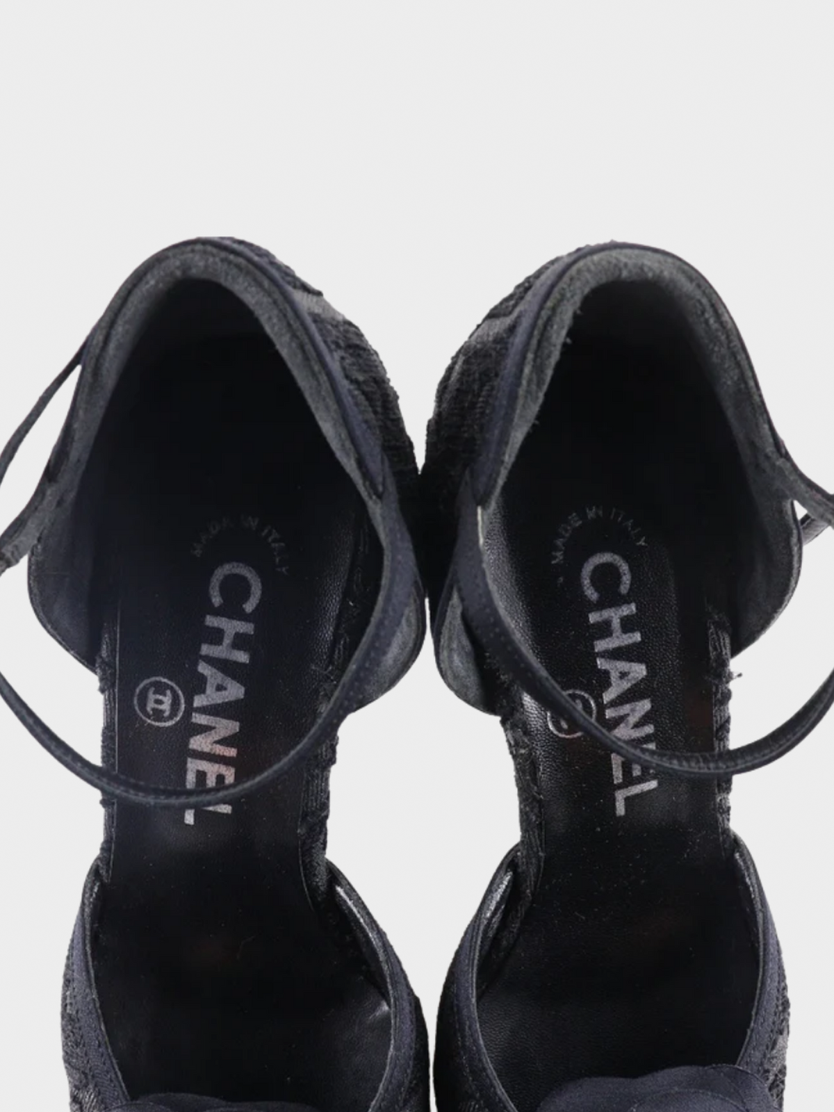 Chanel 2000s Black Camellia Satin Heels