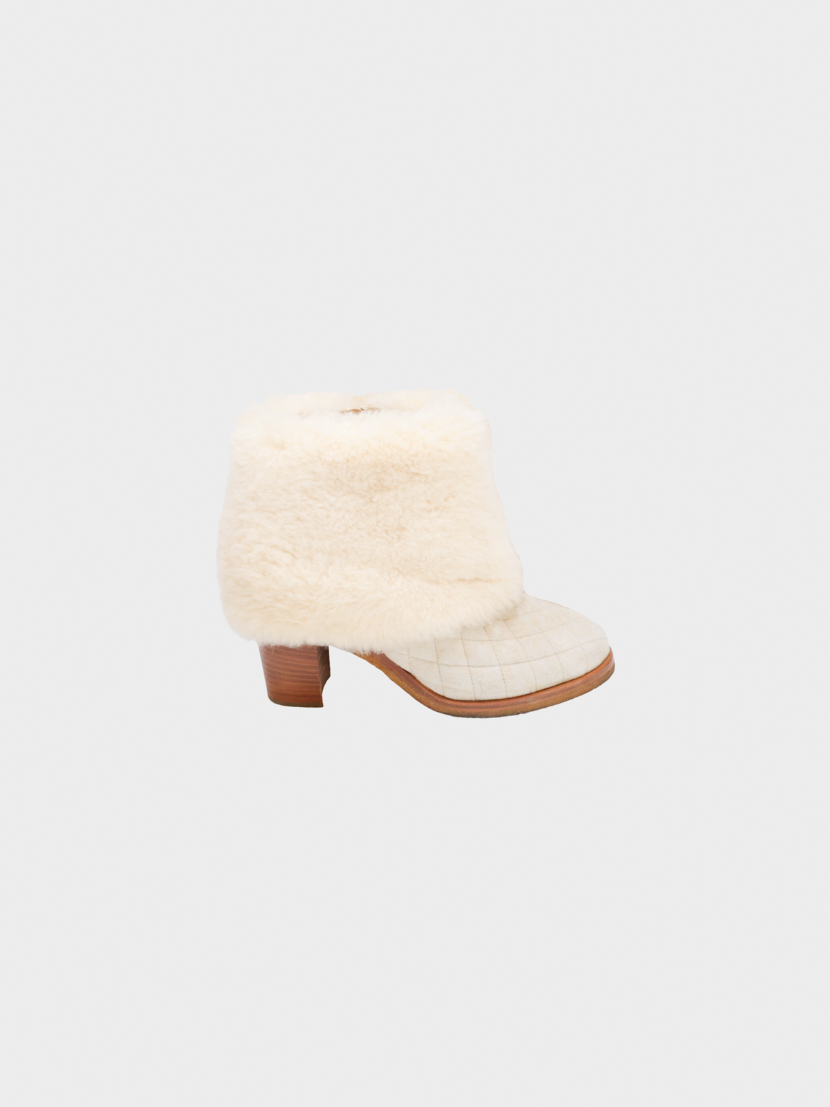 Chanel 2000s Matelasse Beige Shearling Ankle Boots