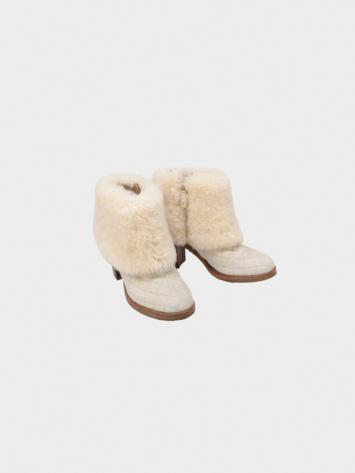 Chanel 2000s Matelasse Beige Shearling Ankle Boots