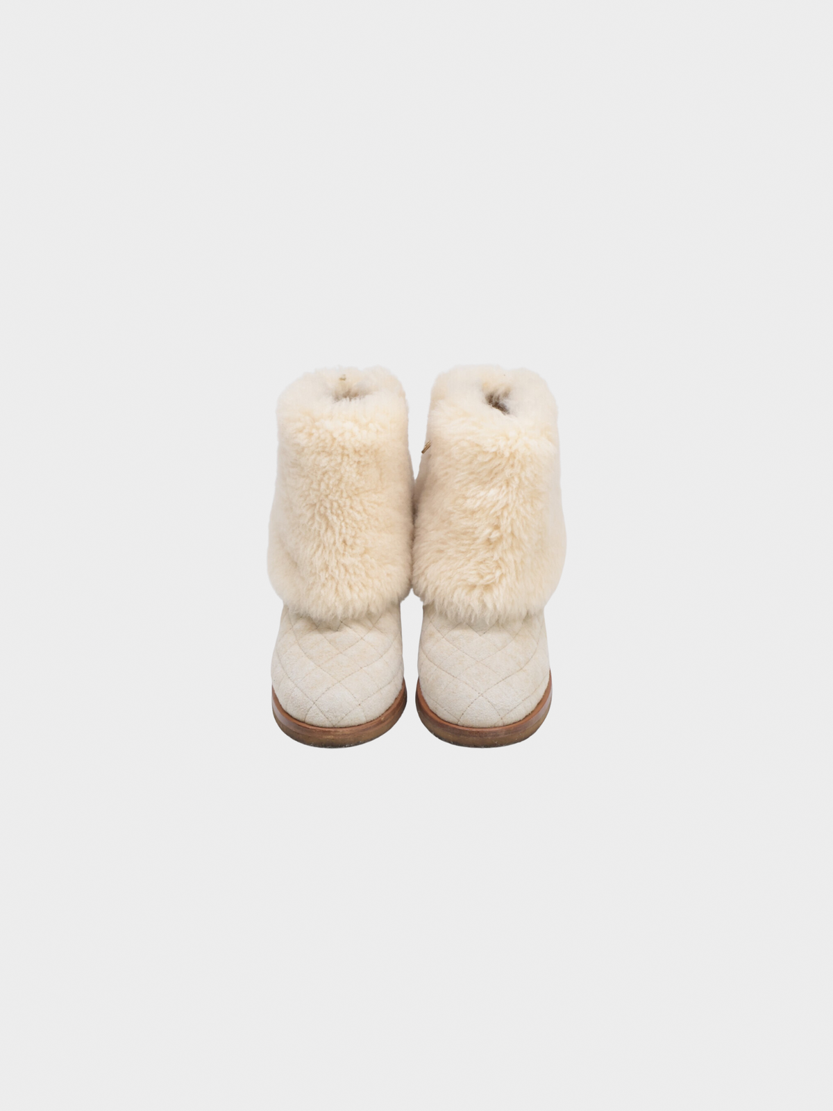 Chanel 2000s Matelasse Beige Shearling Ankle Boots