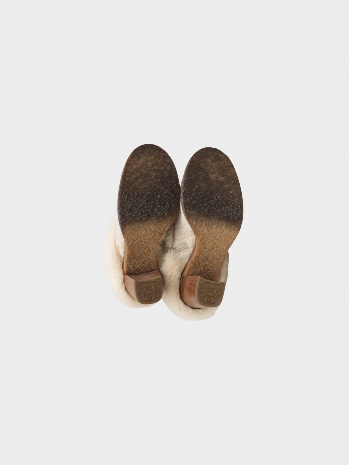 Chanel 2000s Matelasse Beige Shearling Ankle Boots