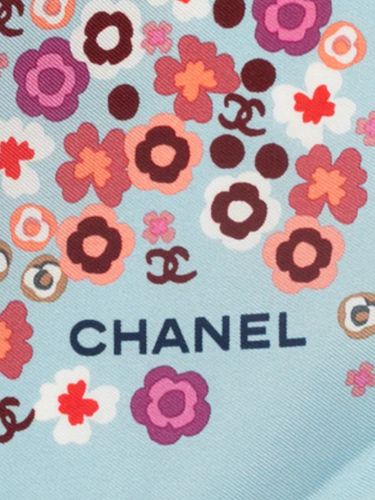 Chanel 2000s Baby Blue and Pink Floral Silk Scarf