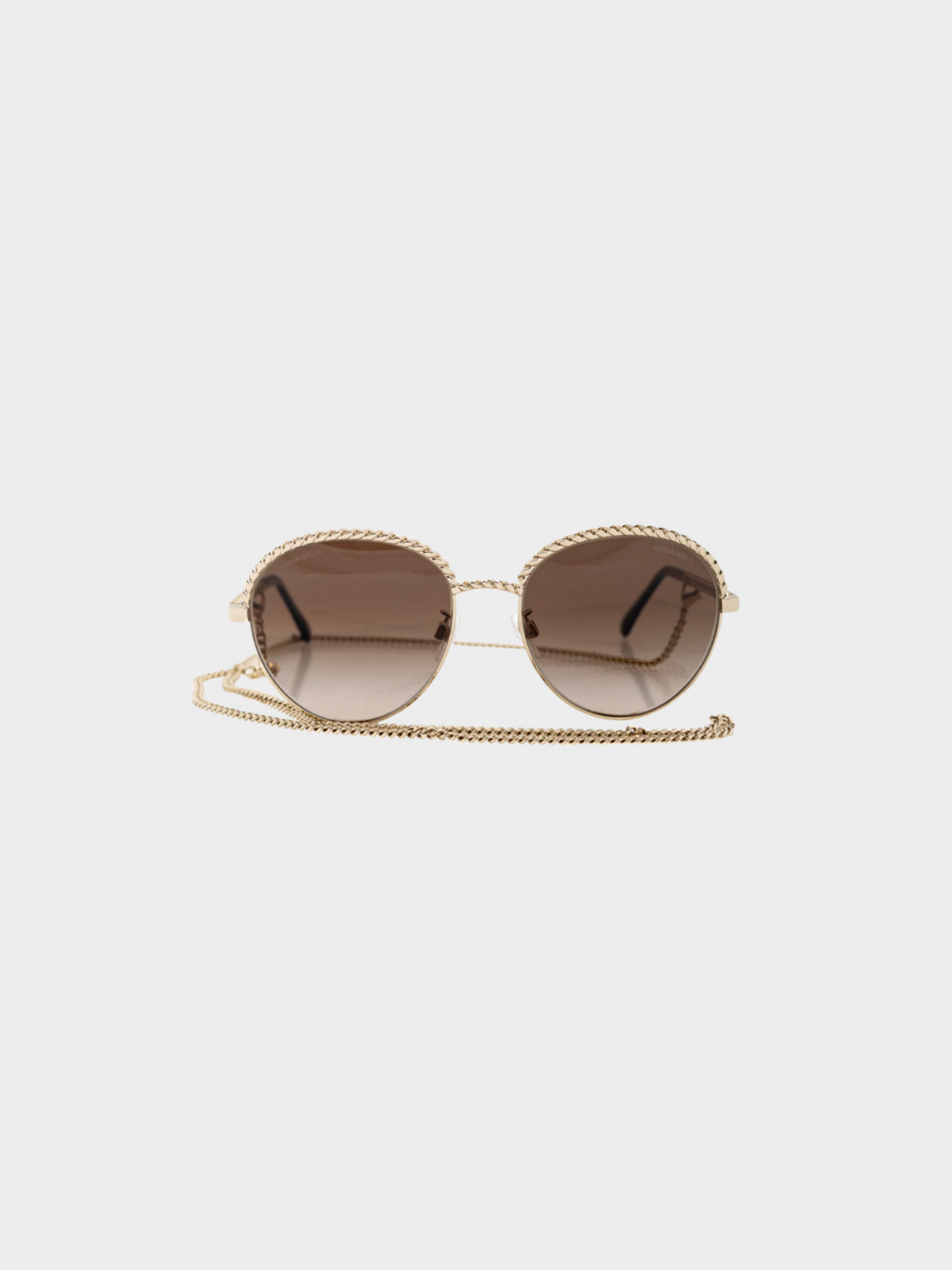 Chanel 2010s Pantos Gold-Tone & Black Metal-Chain Sunglasses