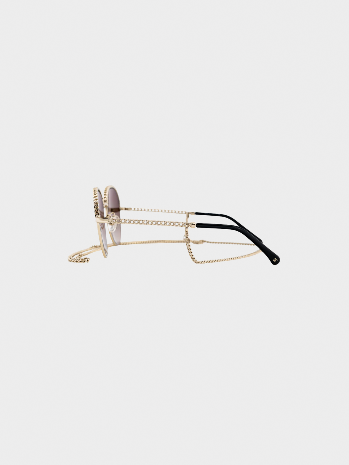 Chanel 2010s Pantos Gold-Tone & Black Metal-Chain Sunglasses
