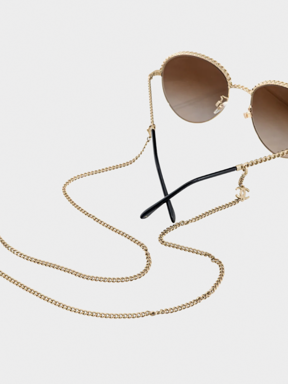Chanel 2010s Pantos Gold-Tone & Black Metal-Chain Sunglasses