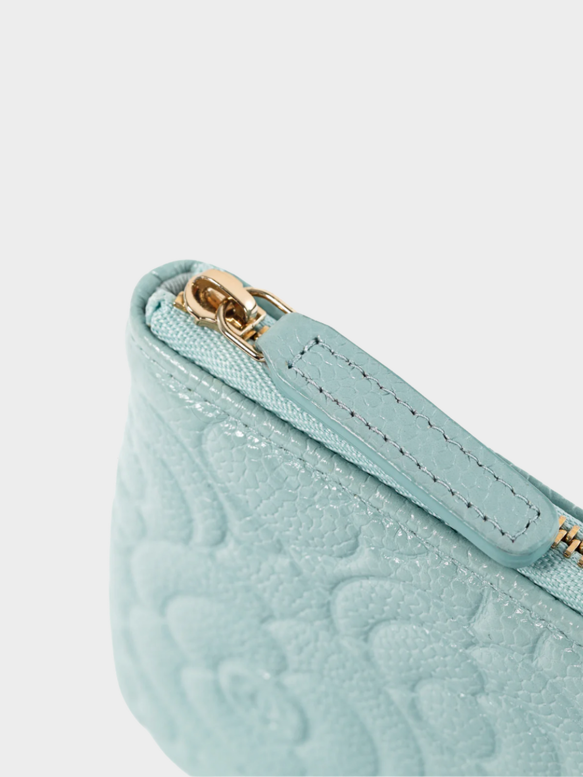 Chanel 2020 Light Blue Caviar Camellia-Embossed Small O-Case Pouch
