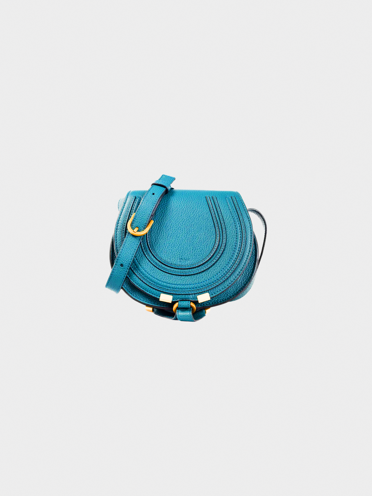 Chloe 2010s Marcie Small Steel Blue Grained Leather Crossbody