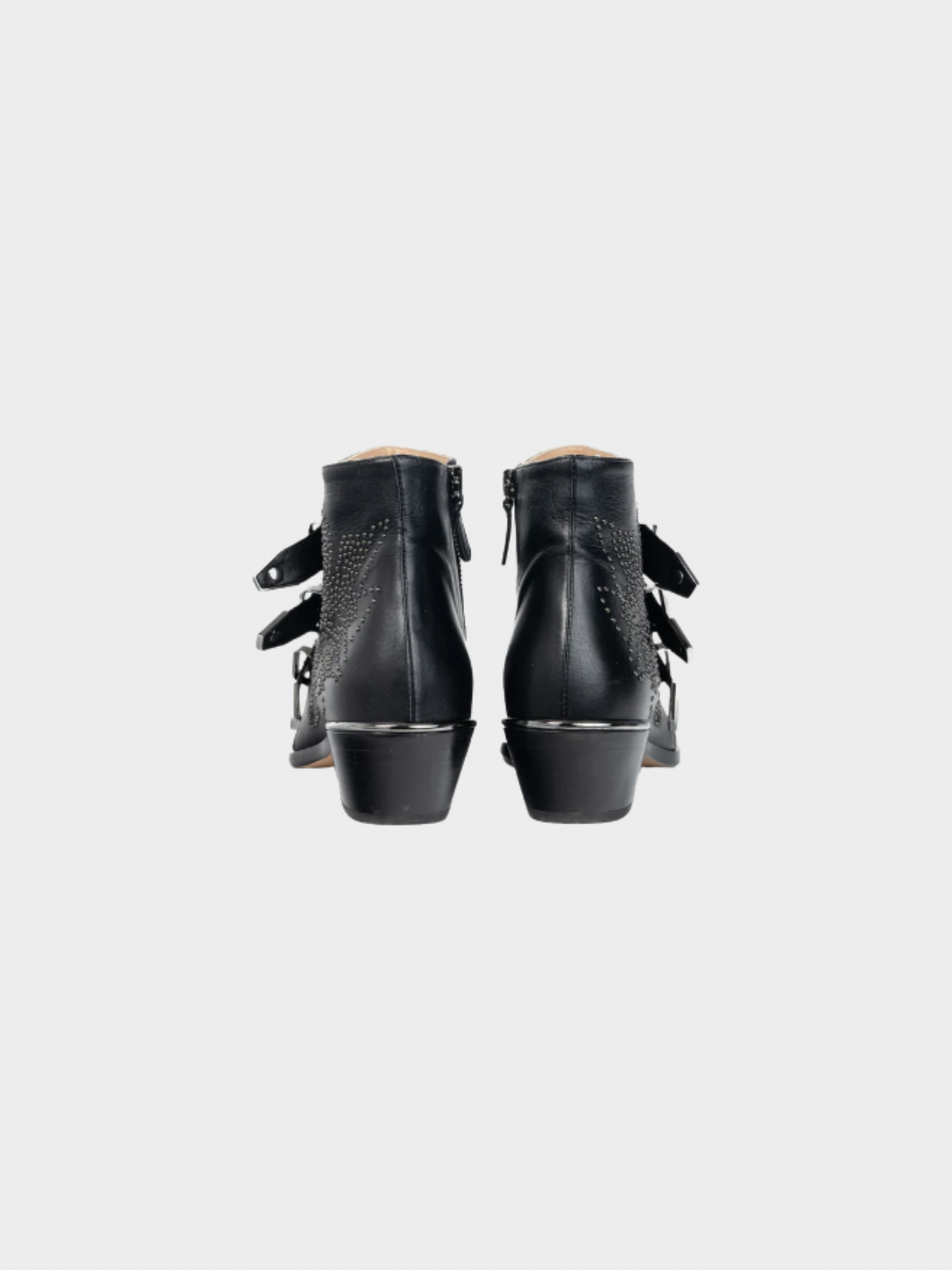 Chloe 2010s Susanna Black Studded Buckle Biker Ankle Boots