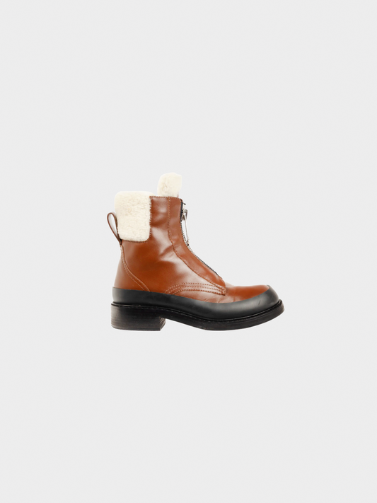 Chloé 2019 Roy Bark Brown Leather Zip-Front Shearling Boots