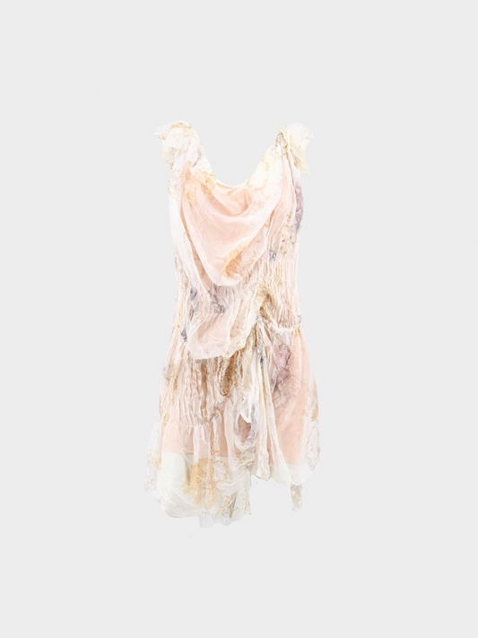 Christian Lacroix SS 2009 Beige Silk Floral Printed Dress